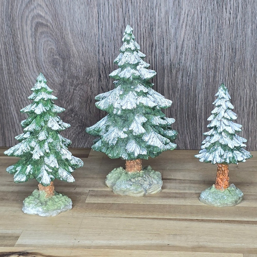 Vintage Department 56 Village Snowy Scotch Pines Set of 3 Trees #52615 Boxed